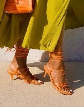 JUSTFAB Lynette wrap kitten Orange Lace-Up Strappy Sandals for Women
